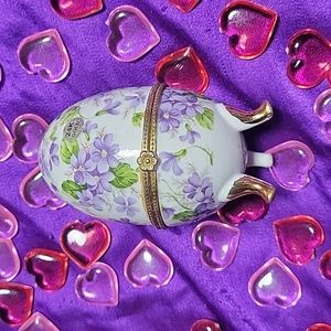 Purple floral 24K gold plated vintage egg jewelry box